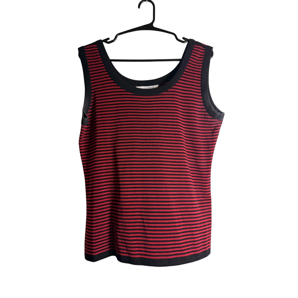 Exclusively Misook Women M Vintage Red Black Striped Knit Tank Top 90s
